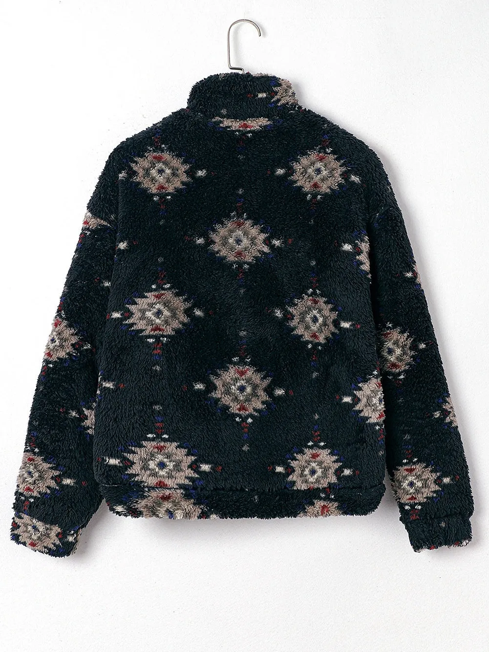 Black Sherpa Jacket with Aztec Design