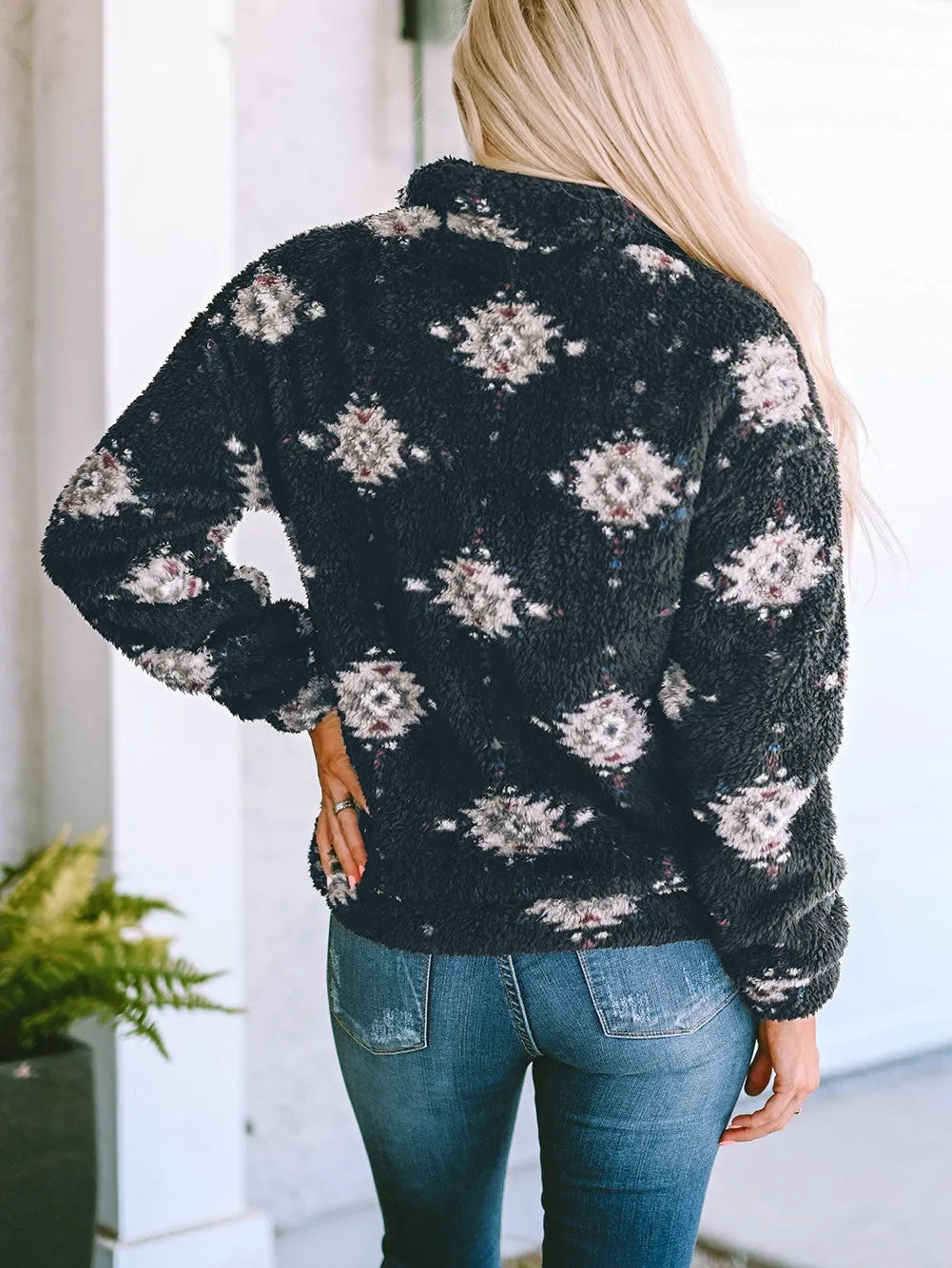 Black Sherpa Jacket with Aztec Design