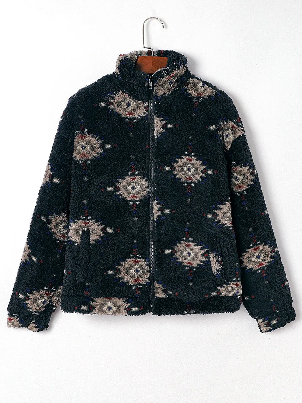 Black Sherpa Jacket with Aztec Design