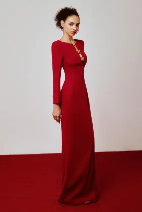 Blarel Sheath Long Sleeved Polyester Floor Length Dress