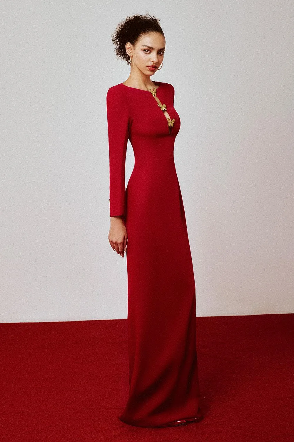 Blarel Sheath Long Sleeved Polyester Floor Length Dress