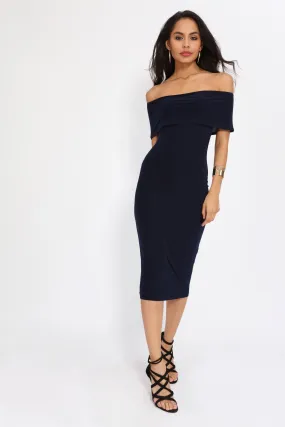 Blue Bardot Midi Dress