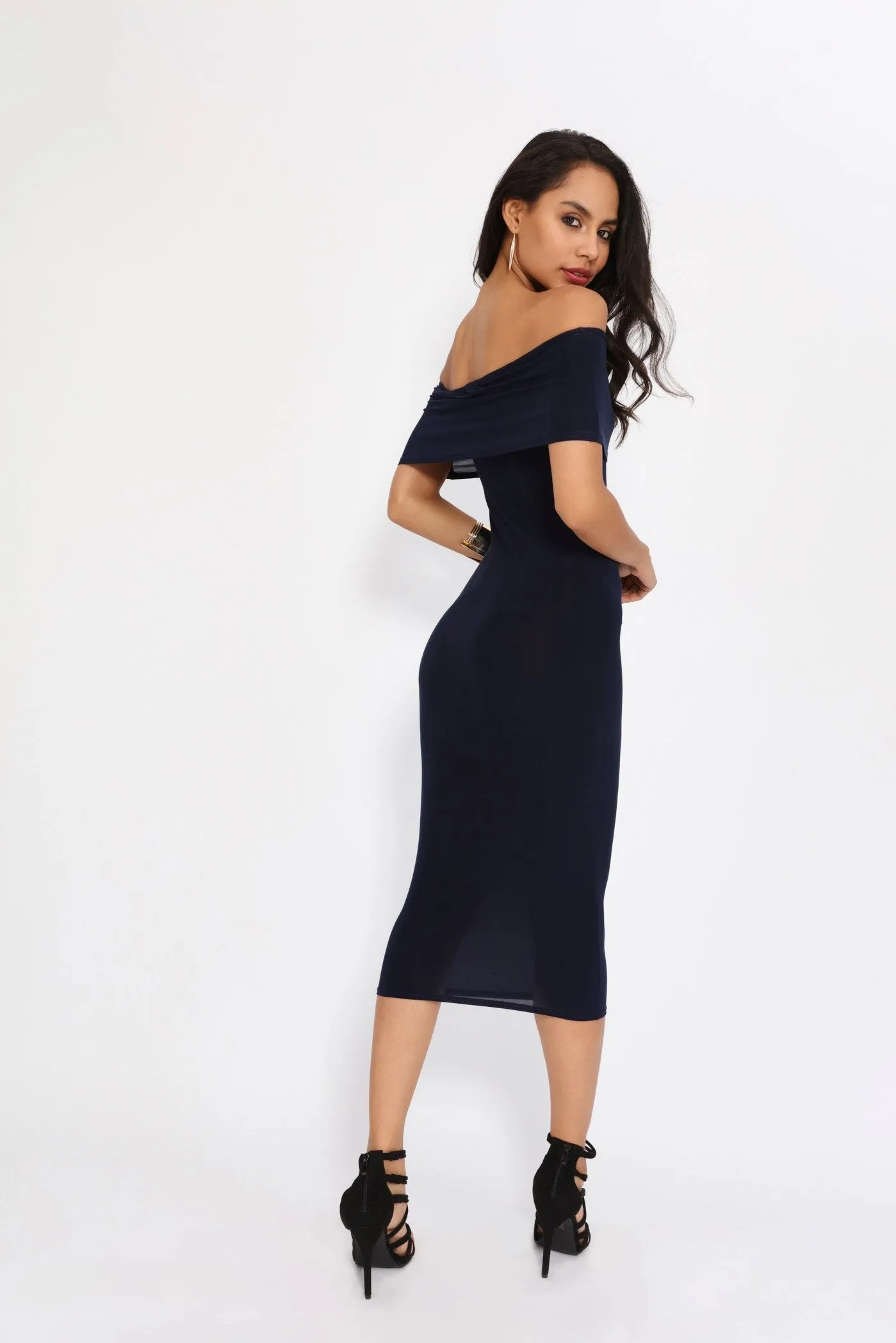 Blue Bardot Midi Dress