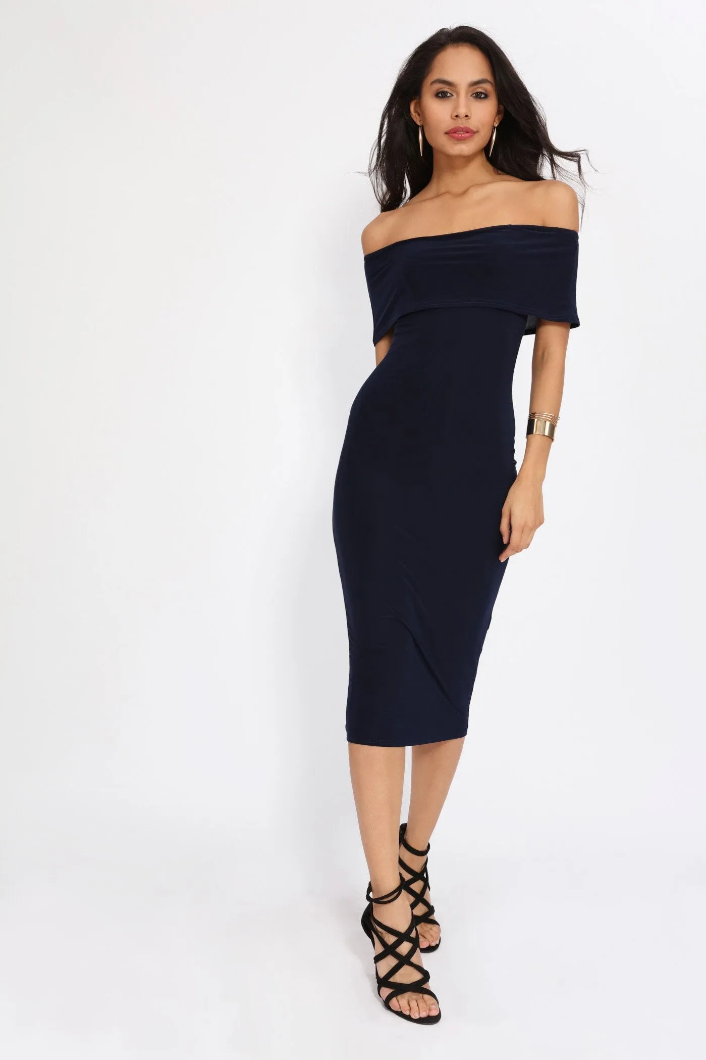 Blue Bardot Midi Dress