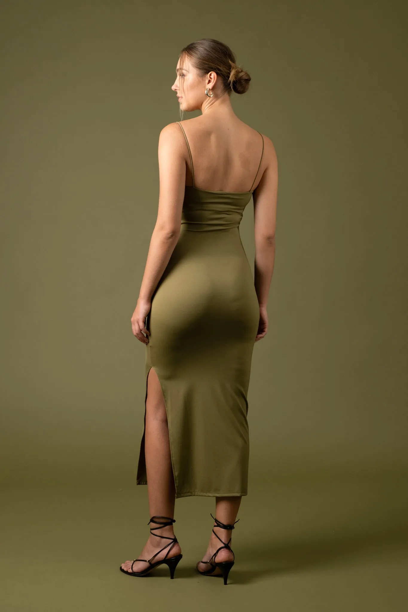 BODYCON SIDE SLIT CAMI MIDI DRESS