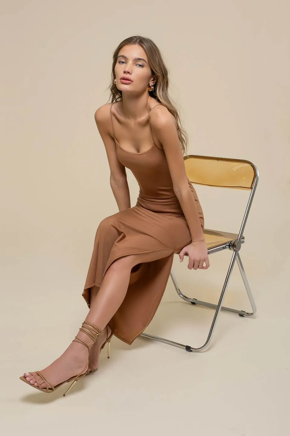 BODYCON SIDE SLIT CAMI MIDI DRESS