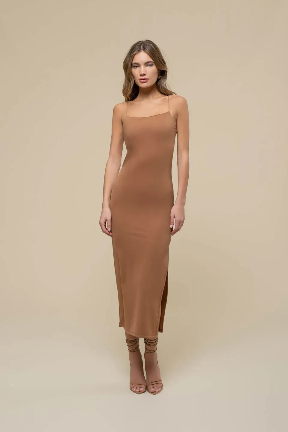 BODYCON SIDE SLIT CAMI MIDI DRESS