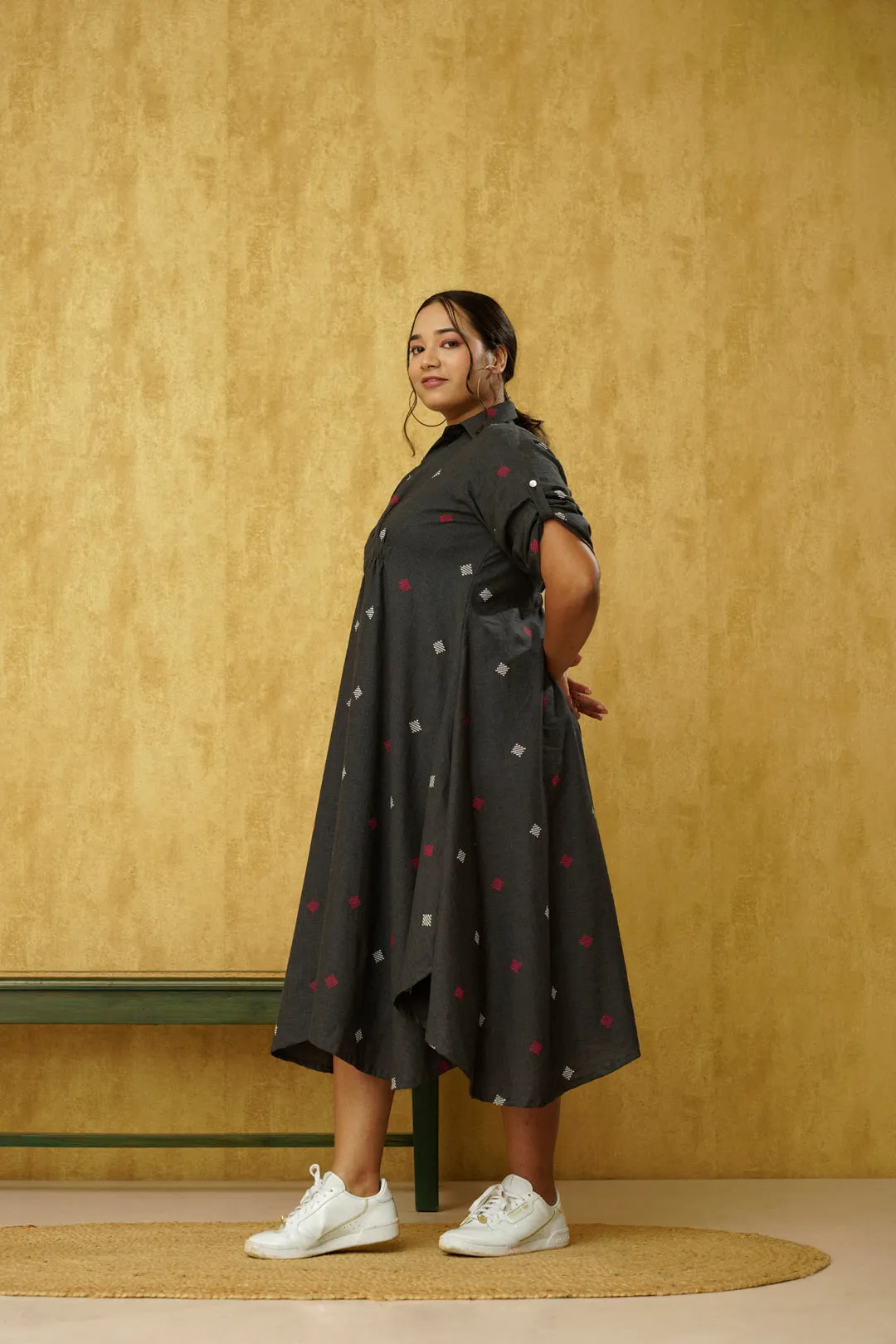 Breezy Black Jacquard Cotton Dress