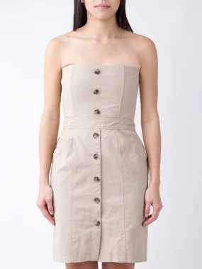 Button Placket Strapless Dress