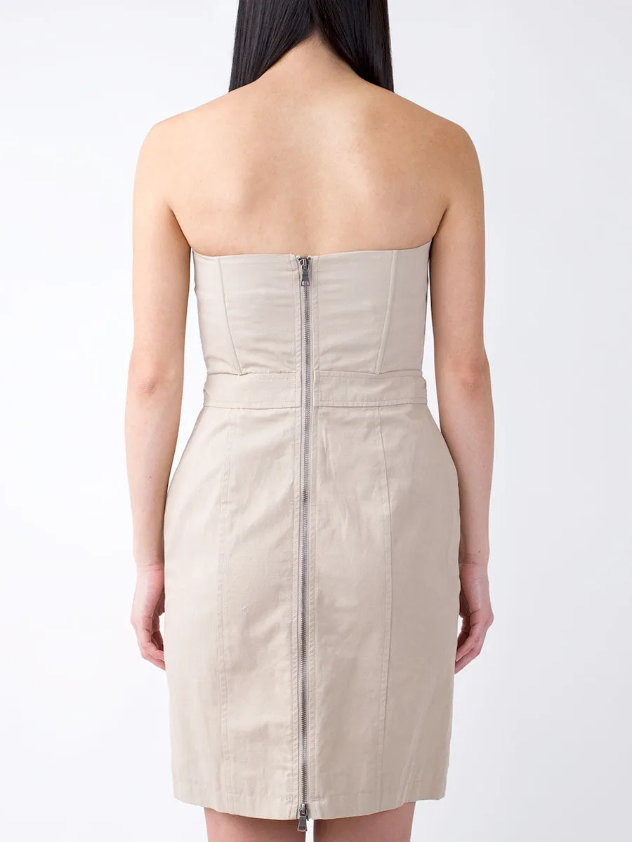 Button Placket Strapless Dress