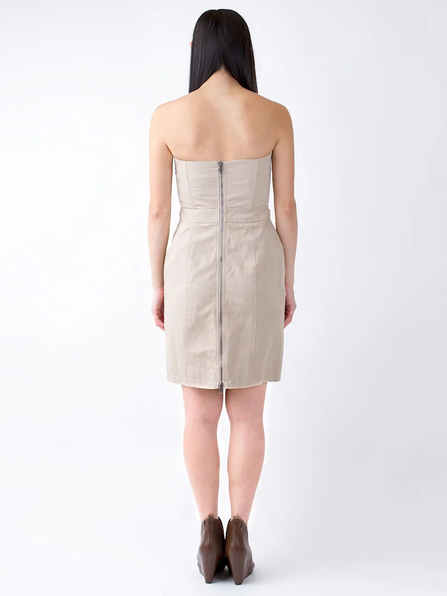 Button Placket Strapless Dress