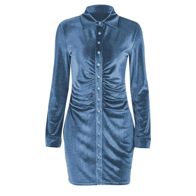 Button-through turnover collar ruched dress - Final Sale