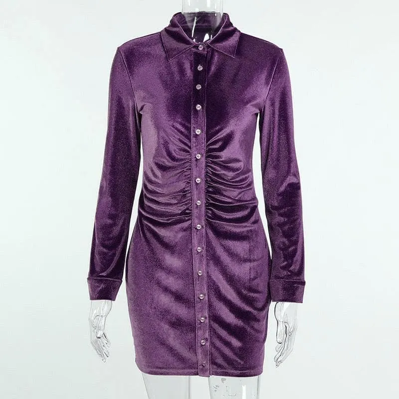 Button-through turnover collar ruched dress - Final Sale
