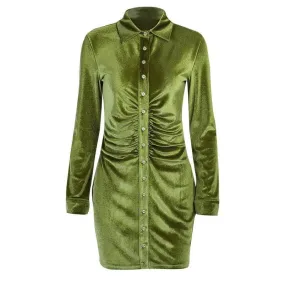 Button-through turnover collar ruched dress - Final Sale
