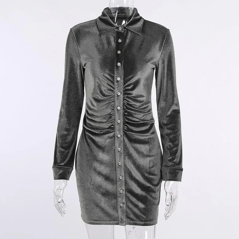 Button-through turnover collar ruched dress - Final Sale