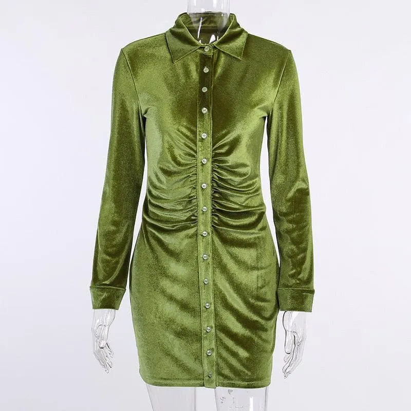 Button-through turnover collar ruched dress - Final Sale