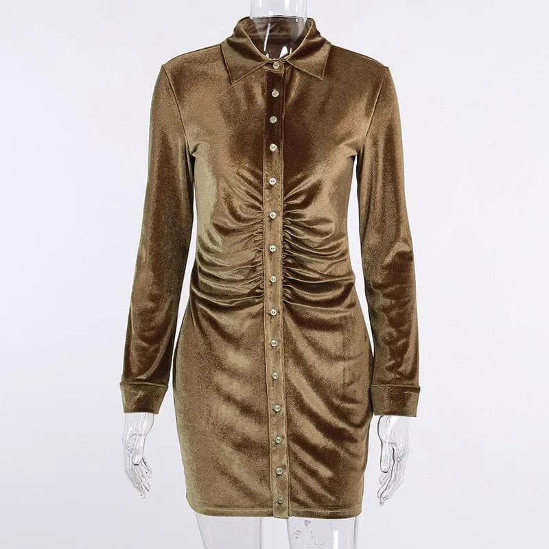 Button-through turnover collar ruched dress - Final Sale