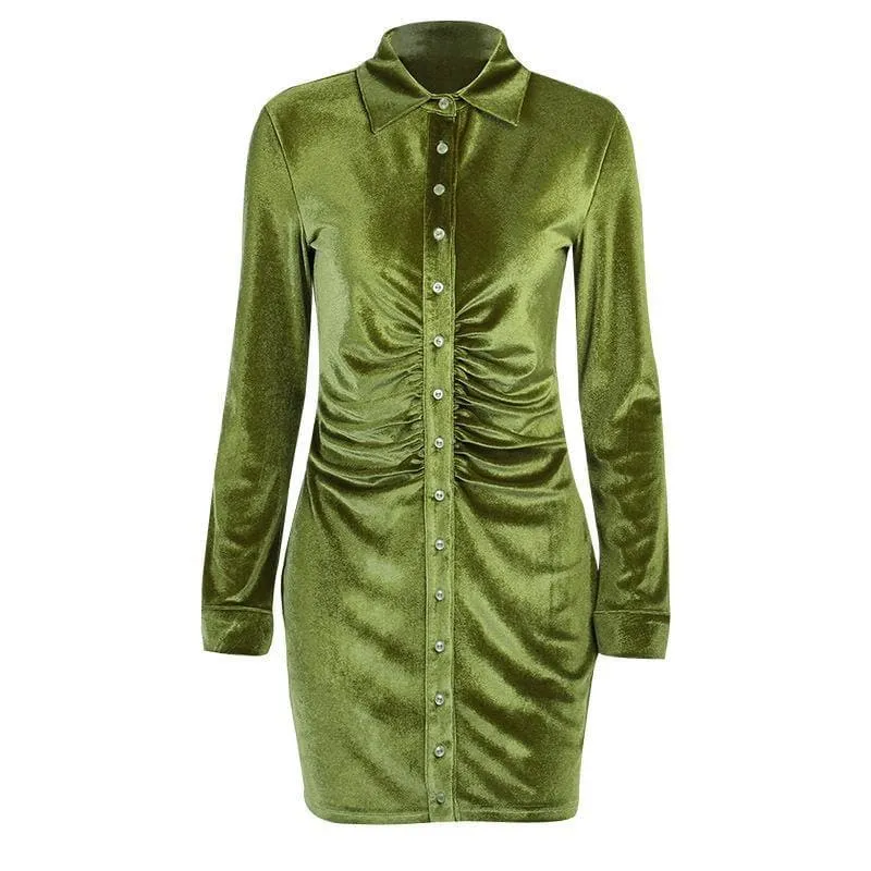 Button-through turnover collar ruched dress - Final Sale
