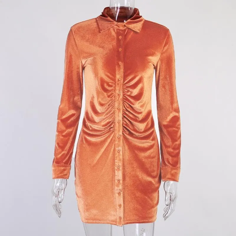 Button-through turnover collar ruched dress - Final Sale