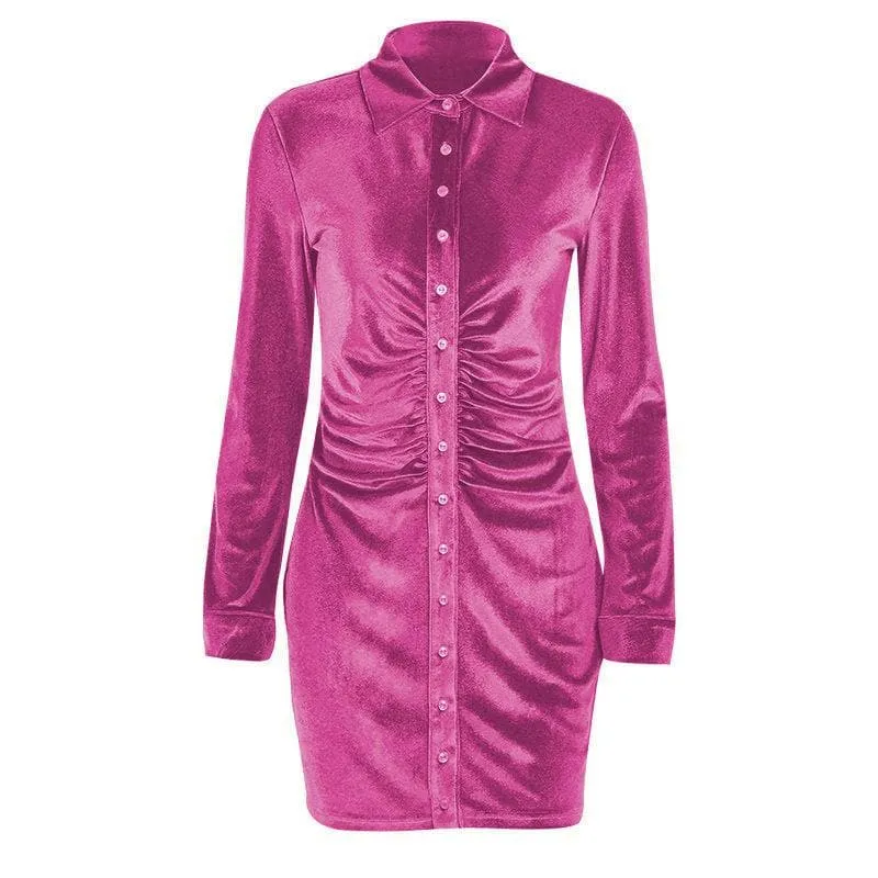 Button-through turnover collar ruched dress - Final Sale