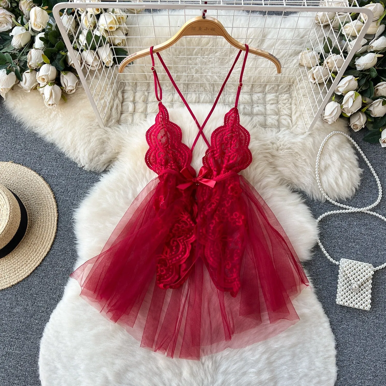 Cataline Lace Mesh Babydoll Lingerie