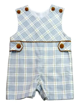 Celine and Lucas - Fall Light Blue Plaid Boy's Short Overall