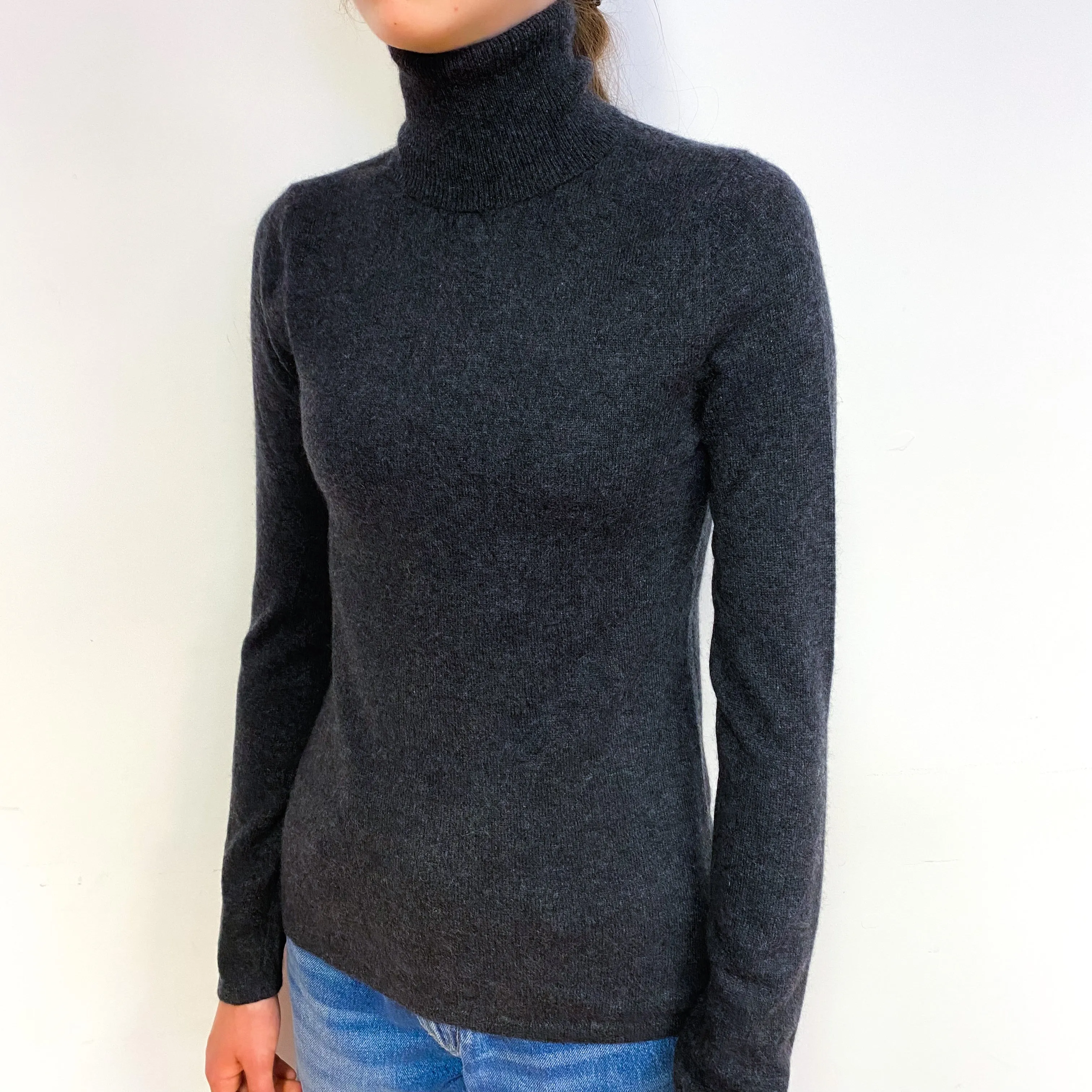 Charcoal Grey Cashmere Polo Neck Jumper Extra Small