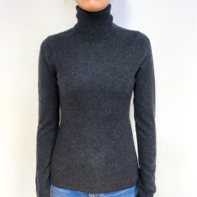 Charcoal Grey Cashmere Polo Neck Jumper Extra Small