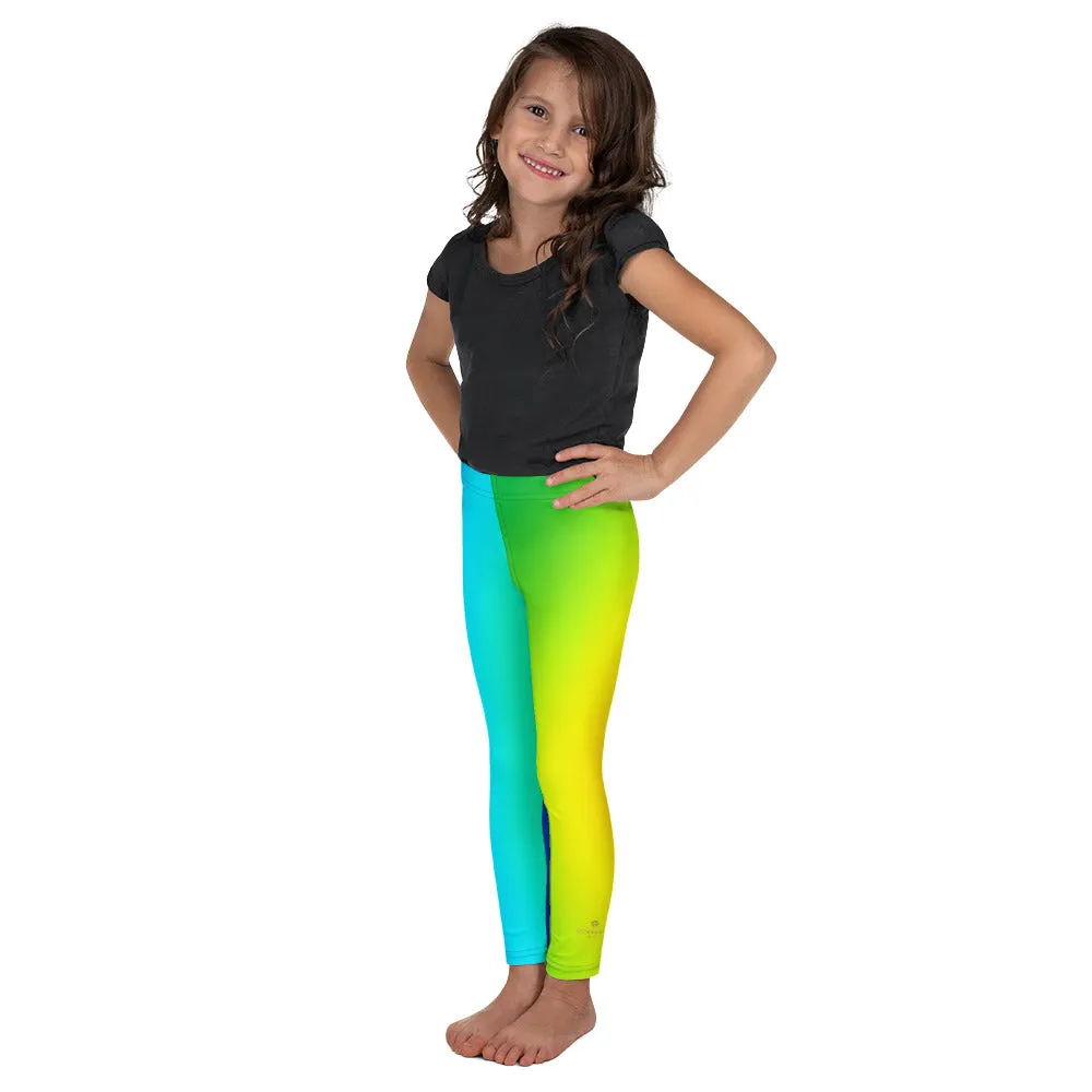 Cheerful Rainbow Ombre Girl's Tights, Premium Kid's Leggings Workout Tights-Made in USA/ EU