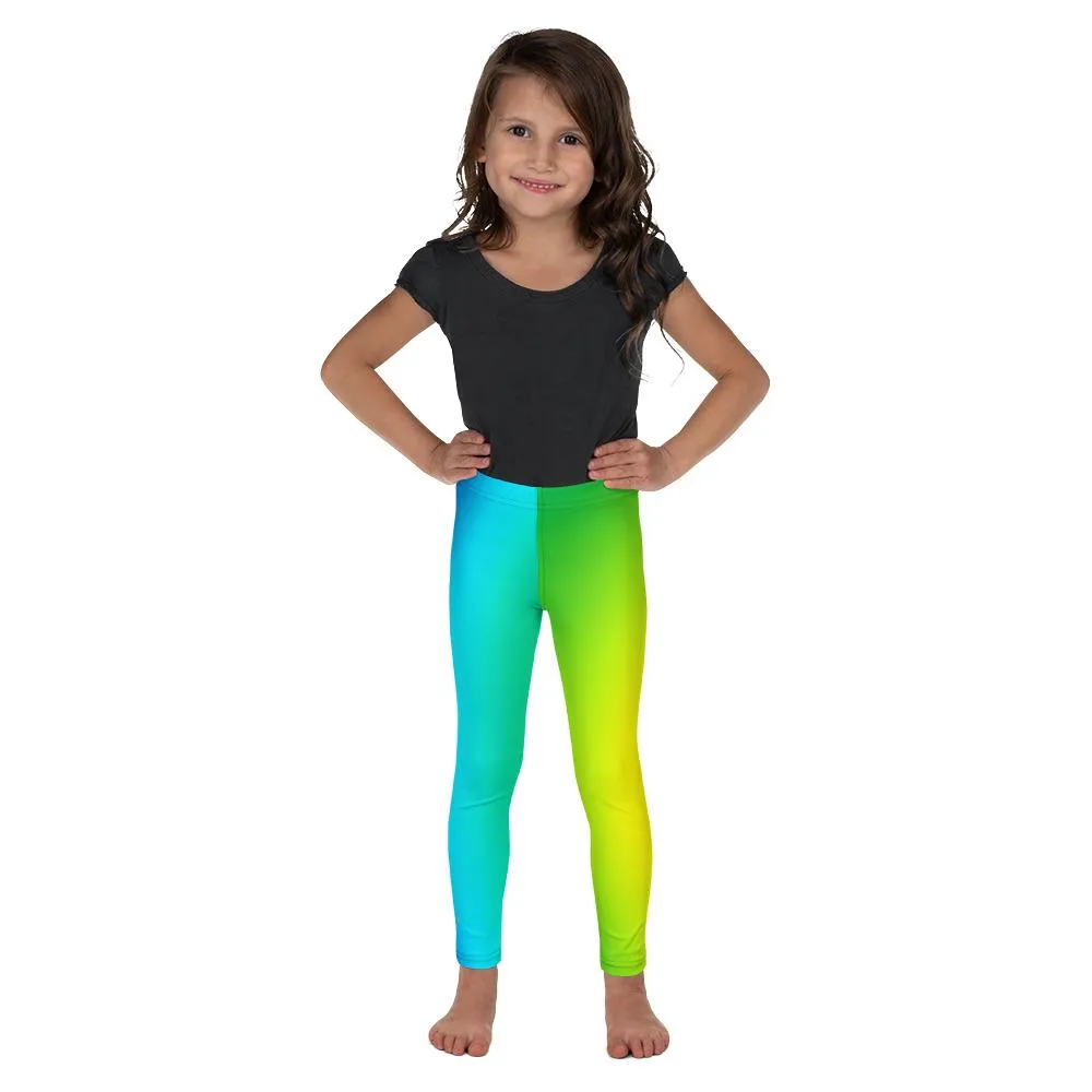 Cheerful Rainbow Ombre Girl's Tights, Premium Kid's Leggings Workout Tights-Made in USA/ EU