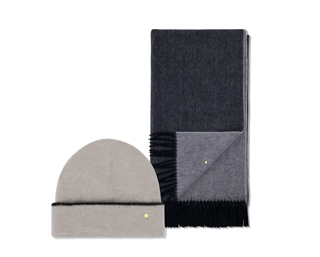 Classic Beanie & Classic Scarf - Black/Greige