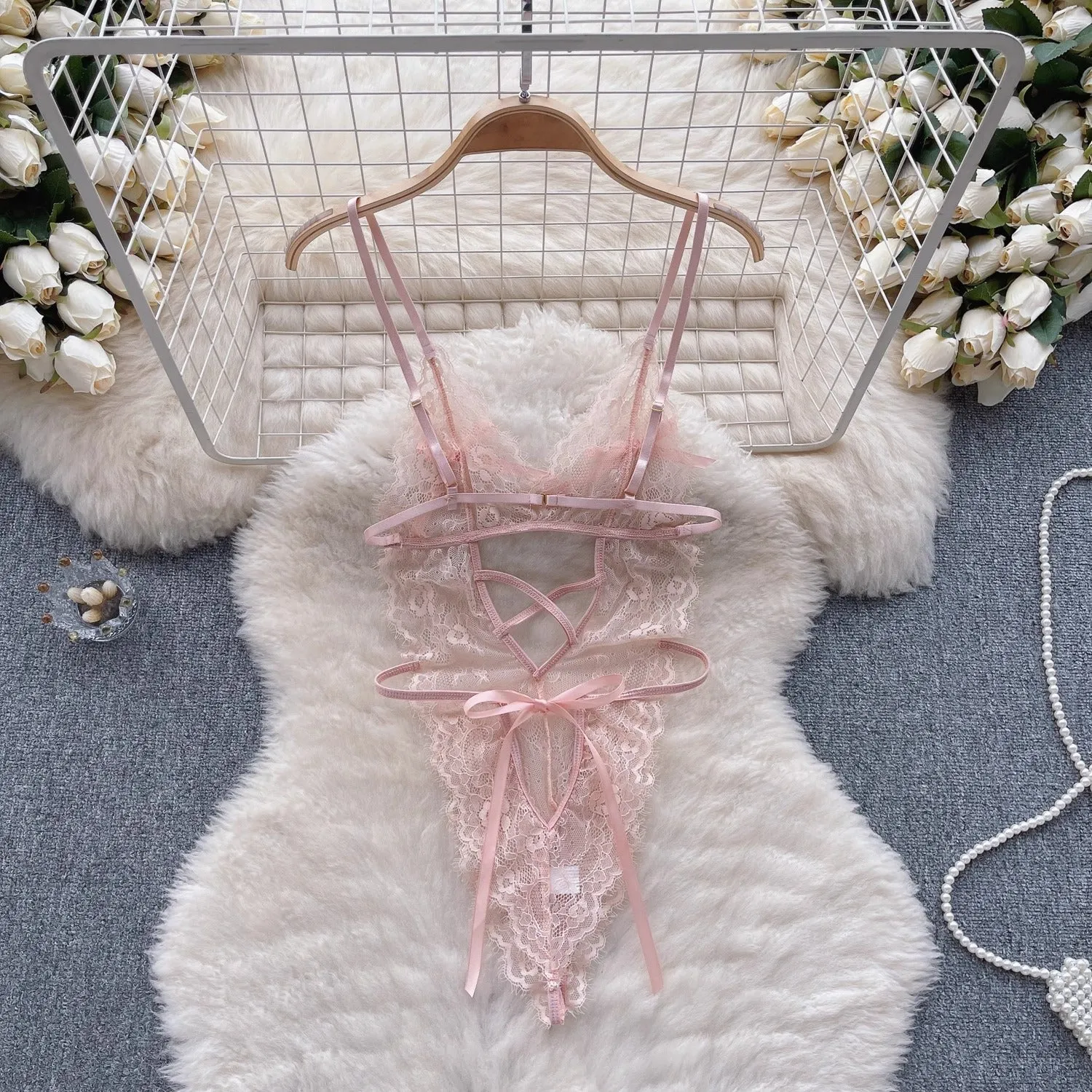 Cocoa Lace Mesh Babydoll Lingerie