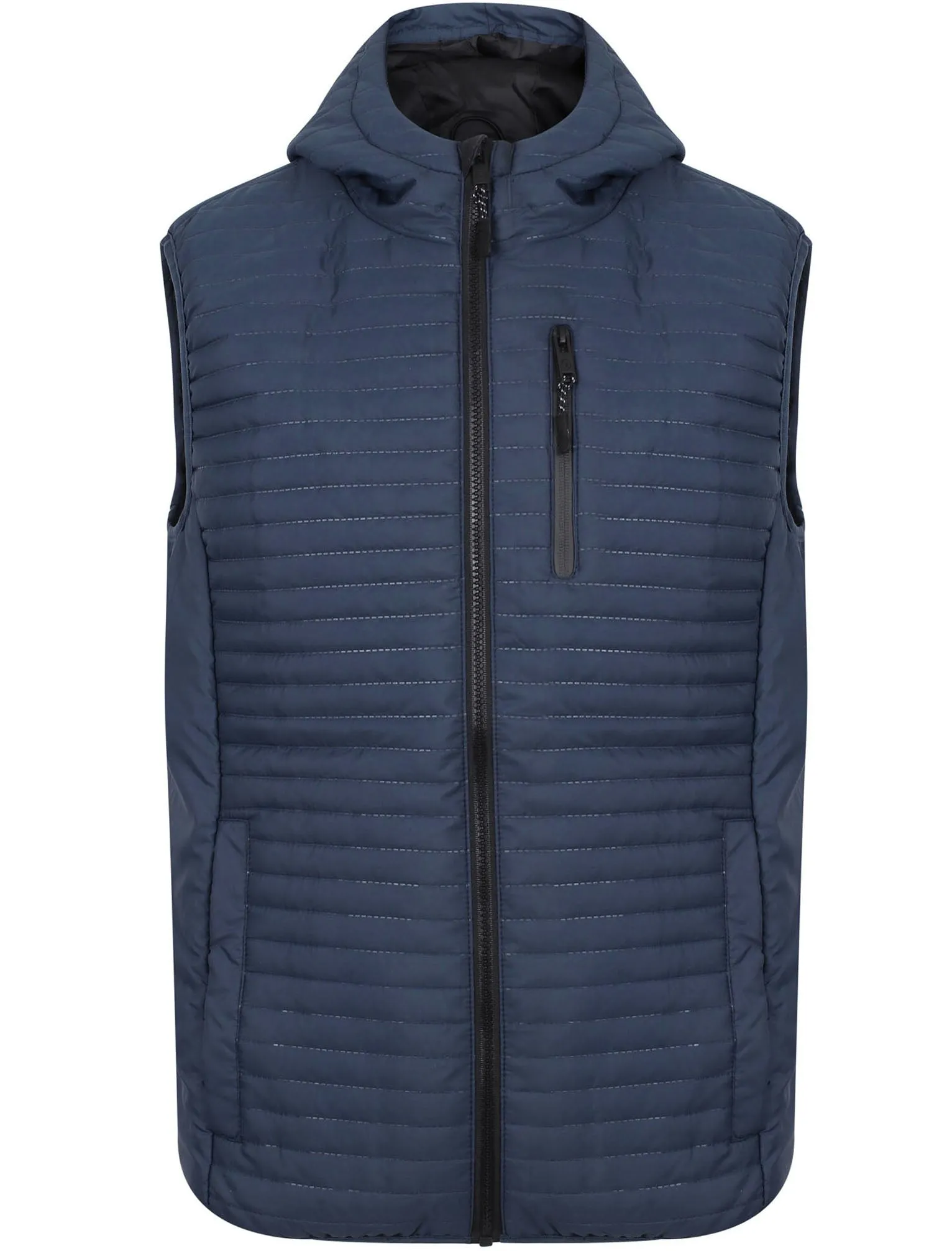 Colwyn Bay Embossed Quilted Gilet with Hood in Mood Indigo - Dissident