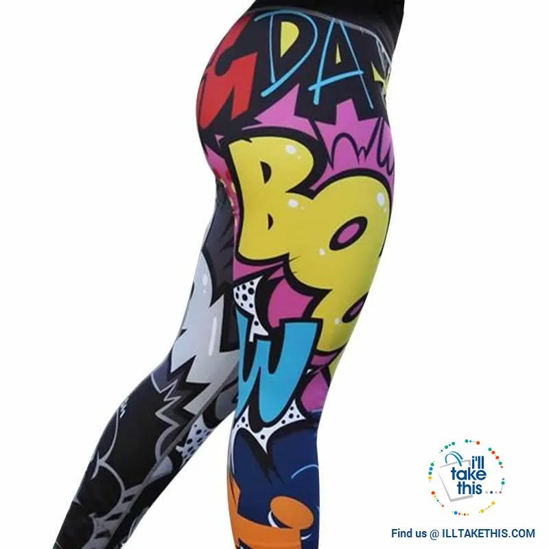 Comic Digital Printing Workout Leggings High Waist Push Up Leggings - Sizes: S-XL Pants
