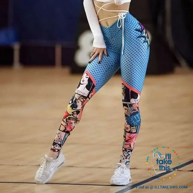 Comic Digital Printing Workout Leggings High Waist Push Up Leggings - Sizes: S-XL Pants