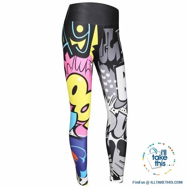 Comic Digital Printing Workout Leggings High Waist Push Up Leggings - Sizes: S-XL Pants