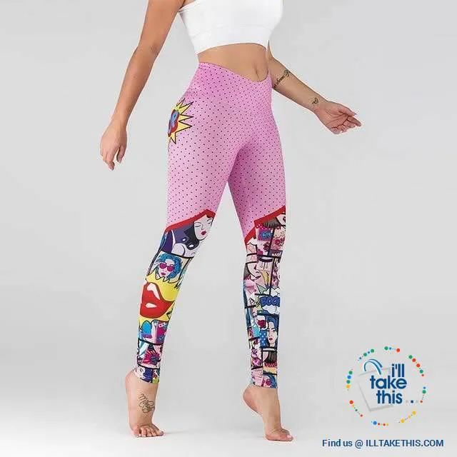Comic Digital Printing Workout Leggings High Waist Push Up Leggings - Sizes: S-XL Pants