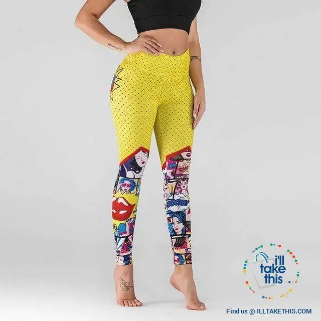 Comic Digital Printing Workout Leggings High Waist Push Up Leggings - Sizes: S-XL Pants