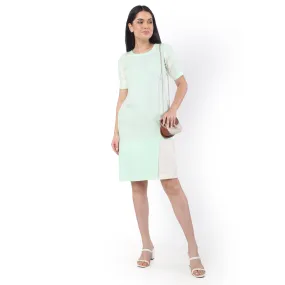 Contrast Half Sleeves Hemp Shift Dress