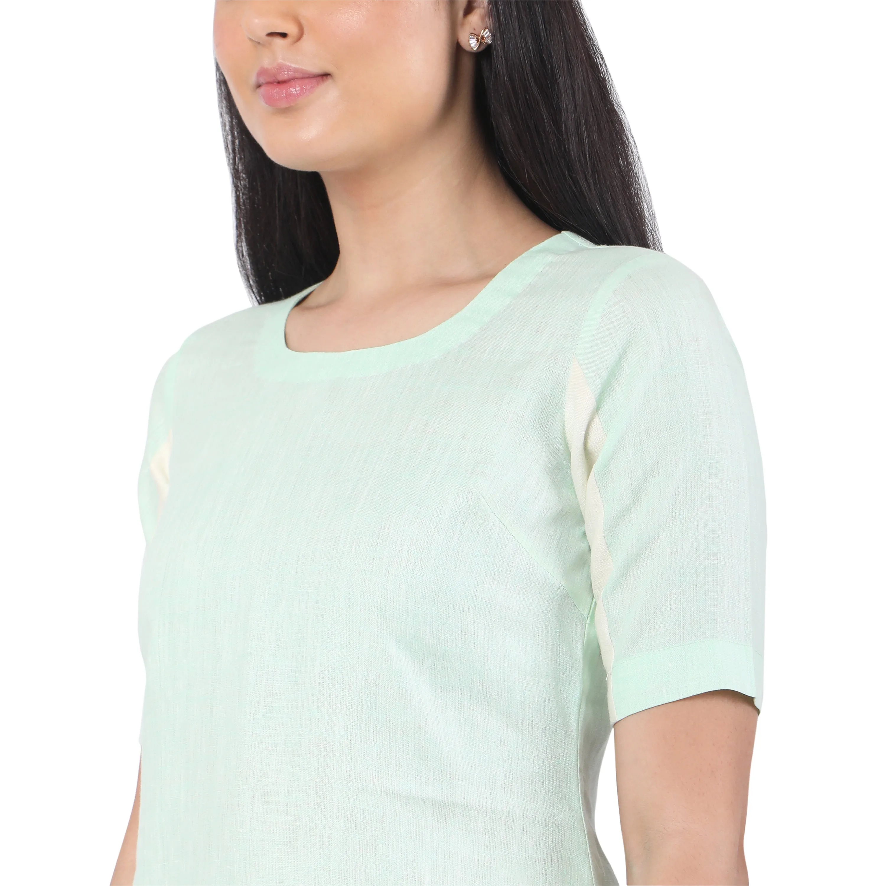Contrast Half Sleeves Hemp Shift Dress