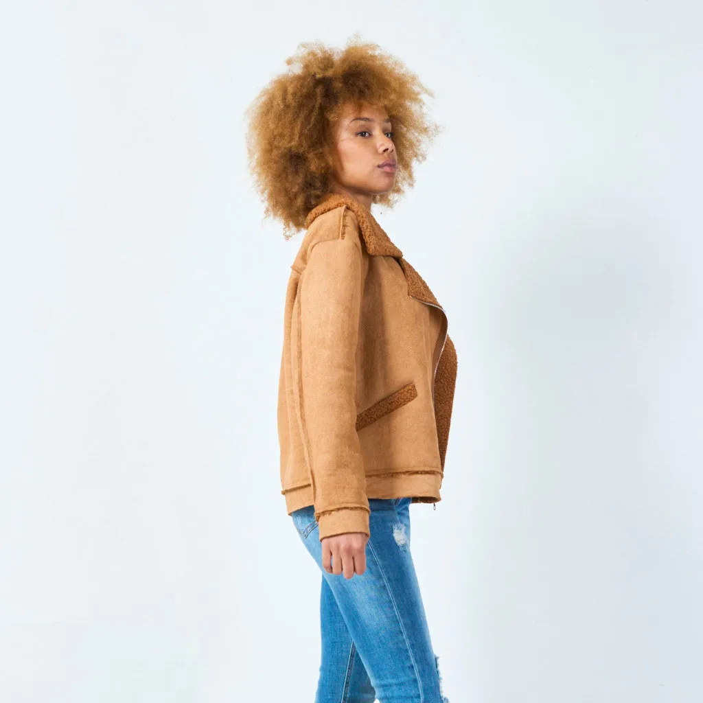 Cozy sherpa jacket with zipper closure wholesale