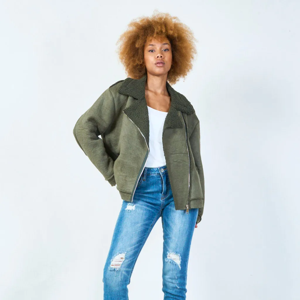 Cozy sherpa jacket with zipper closure wholesale