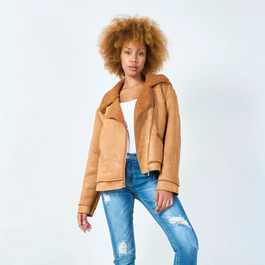 Cozy sherpa jacket with zipper closure wholesale