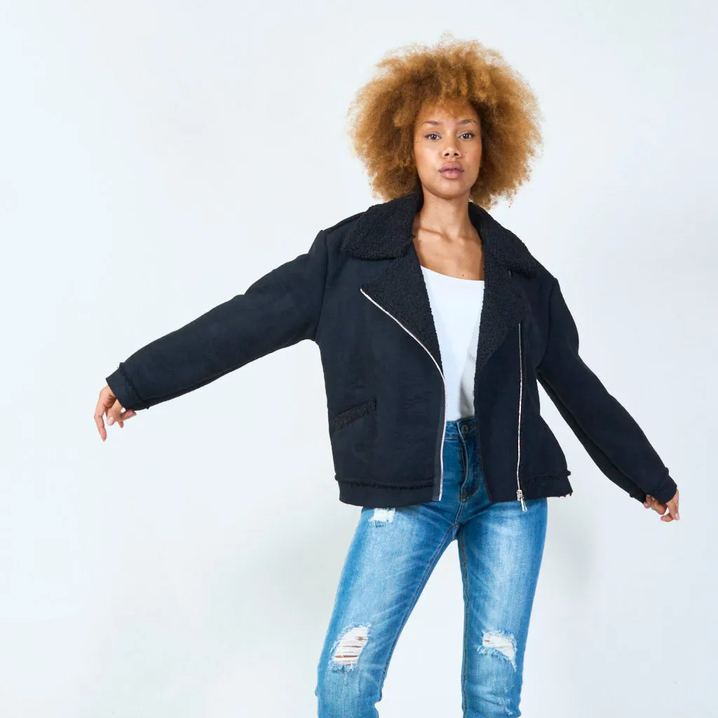 Cozy sherpa jacket with zipper closure wholesale