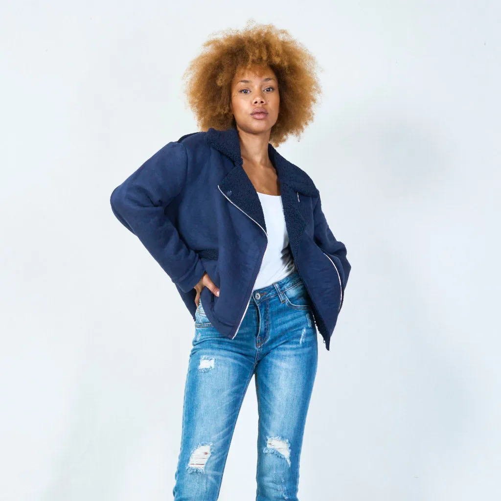 Cozy sherpa jacket with zipper closure wholesale