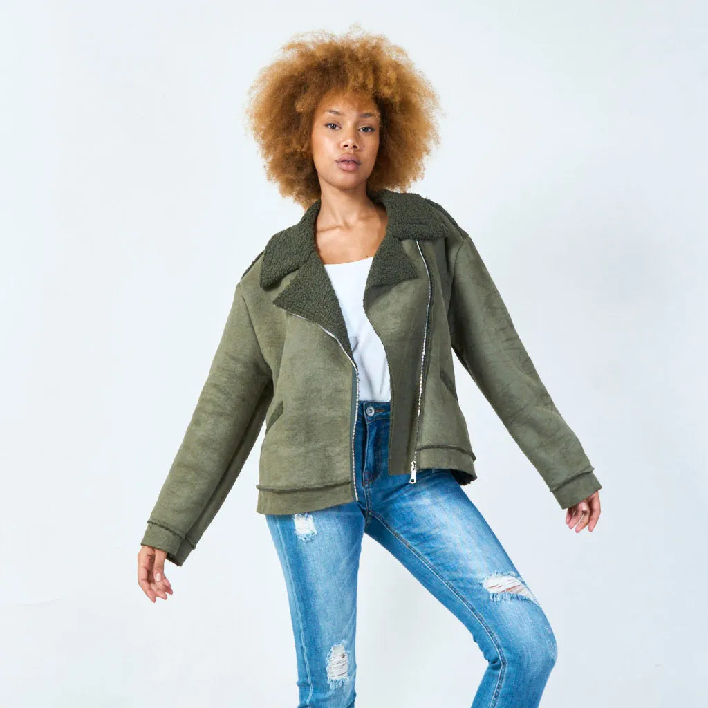 Cozy sherpa jacket with zipper closure wholesale