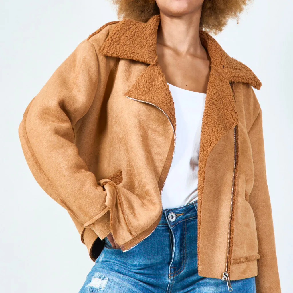 Cozy sherpa jacket with zipper closure wholesale
