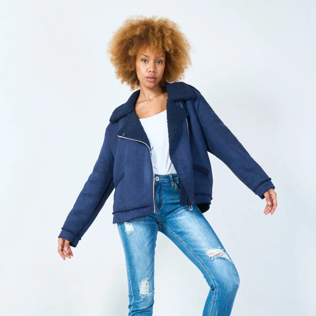 Cozy sherpa jacket with zipper closure wholesale