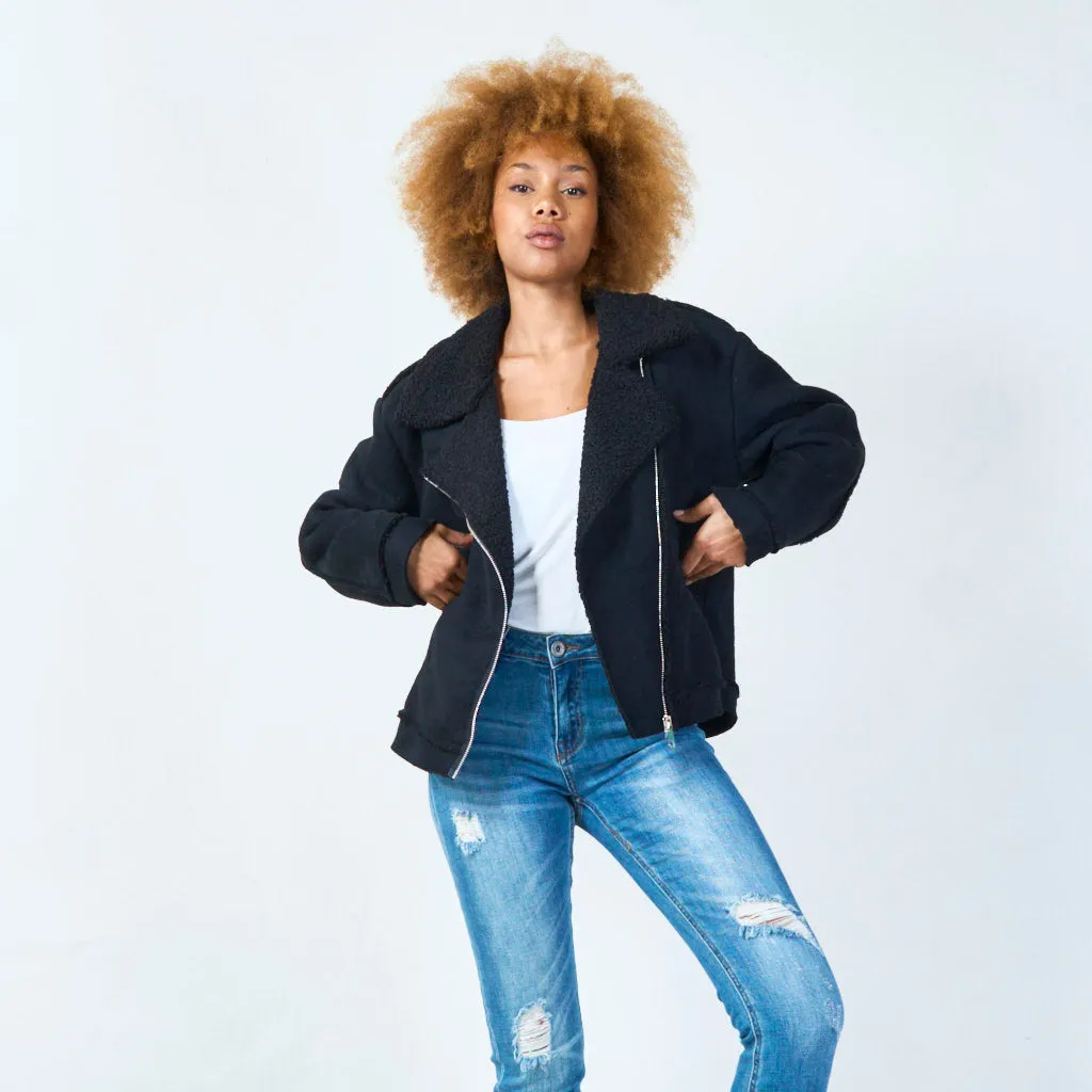 Cozy sherpa jacket with zipper closure wholesale