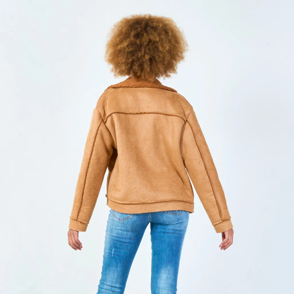 Cozy sherpa jacket with zipper closure wholesale